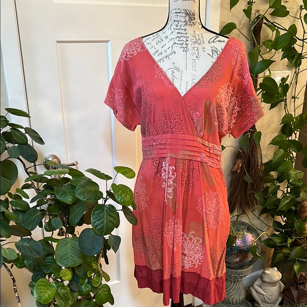 Moulinette Soeurs Pink and Red Silk Midi Dress